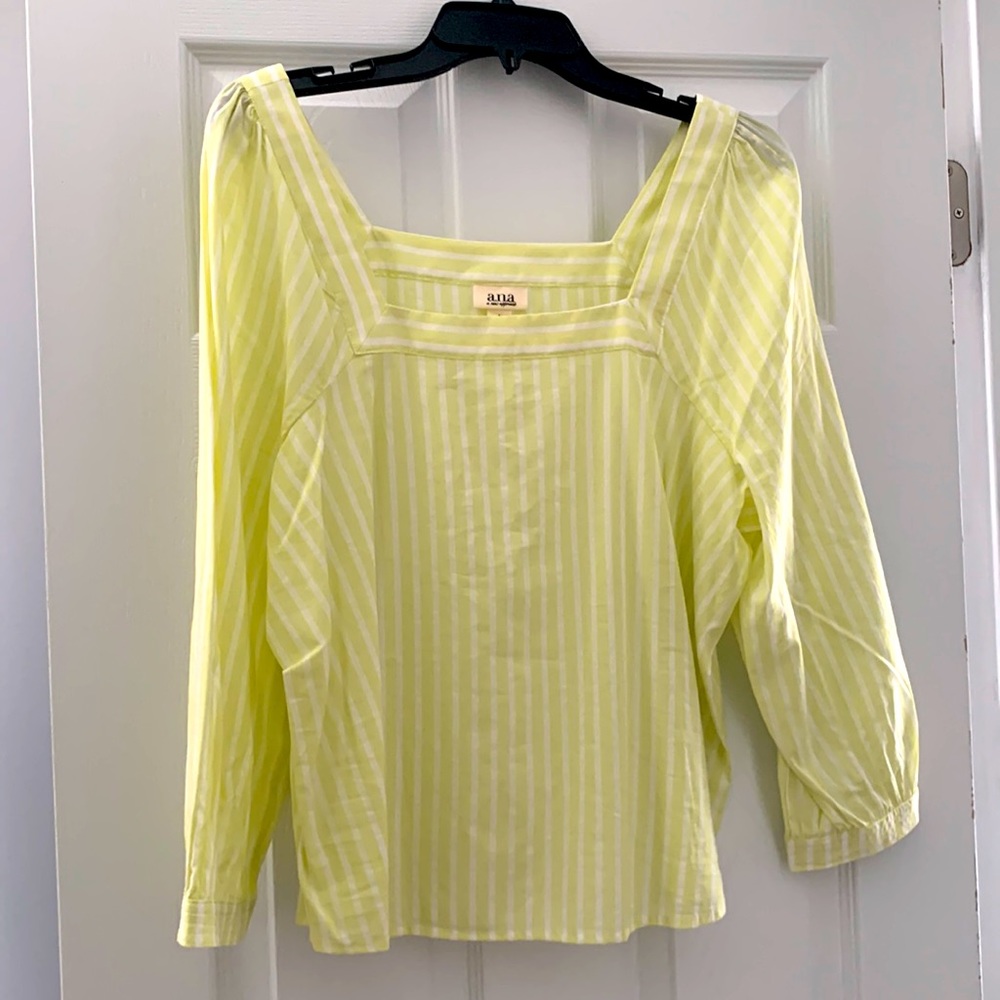 a.n.a Yellow/white striped top. Size Large